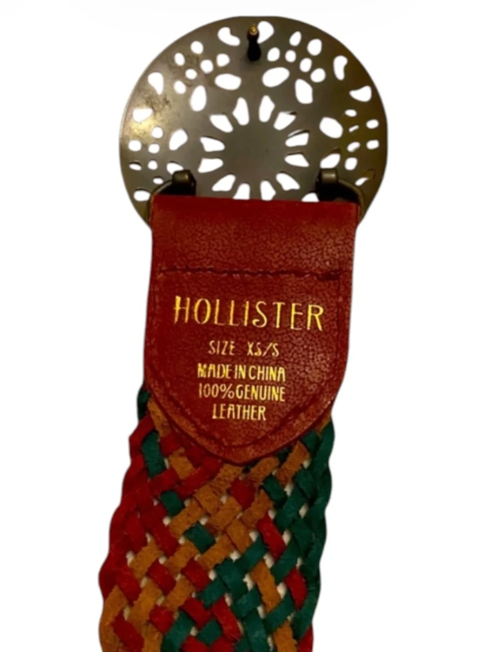 Y2K Hollister VTG Rare Large Metal Buckle Multi Color Braided Leather Belt